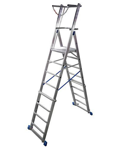 Krause telescopische platformladder, aluminium, met groot staplatform, in hoogte verstelbaar, 6-8 sporten, 257470