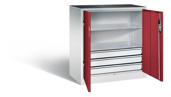 C+P gereedschapskast Acurado, H1000xW930xD500mm, kleur: lichtgrijs/robijnrood, verzonken handgreep, 8821-5035 S10077
