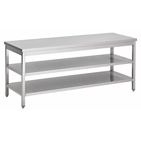 Gastro-Inox RVS AISI 430 werktafel met dubbel onderstel, 700x700x850mm, versterkt met 18 mm dik, gecoate spaanplaat, 301.301