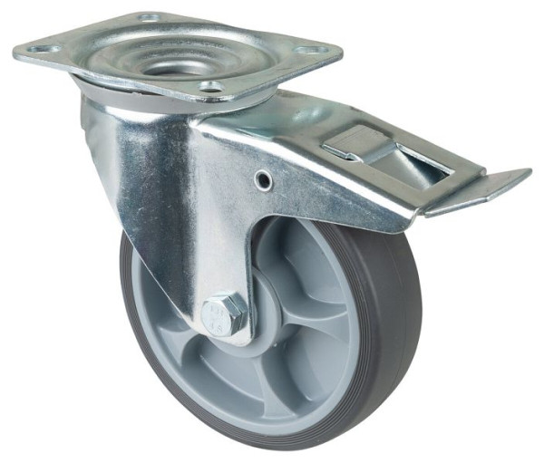 BS rollen transportrol met rem, breedte 45 mm, Ø160 mm, tot 200 kg, kunststof, kogellager, plaat, VE = 2 stuks, L420.A85.162