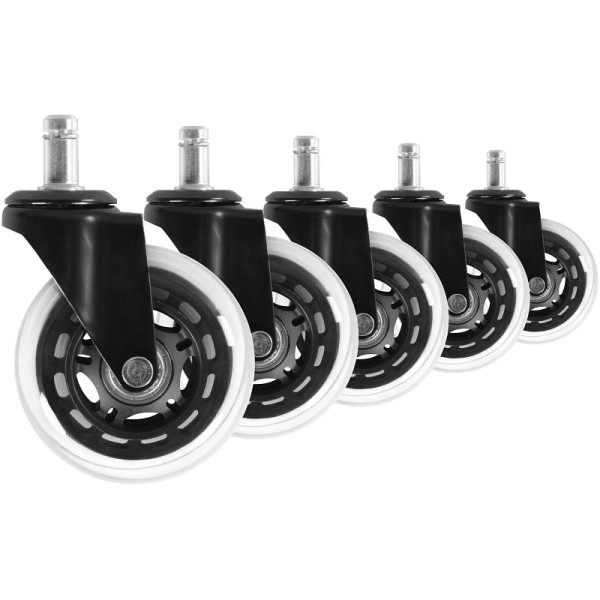 Amstyle set van 5 lichtlopende universele zwaarlastwielen voor bureaustoelen 11 mm pen / diameter 75 mm, SPM1.949