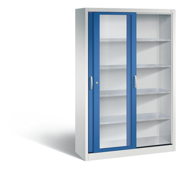 C+P schuifdeurkast Acurado, H1950xB1200xD400mm, kleur: lichtgrijs/gentiaanblauw, beugelgreep, 2049-055 S10032