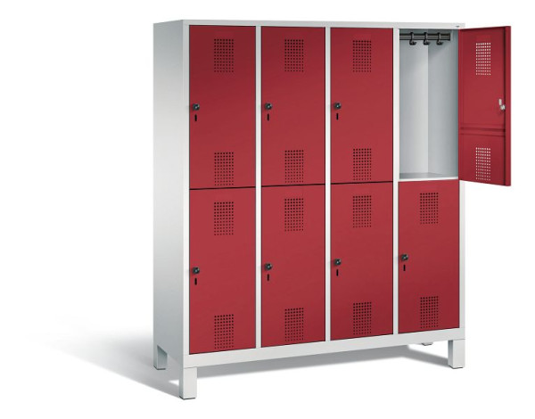 C+P locker dubbeldekker Evolo, H1850xW1590xD500mm, kleur: lichtgrijs/robijnrood, 48310-42 S10077
