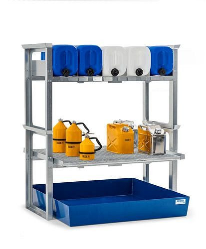 DENIOS jerrycan- en kleincontainerrek, met stalen bak, 1429 x 1210 x 1637 mm, 291-791
