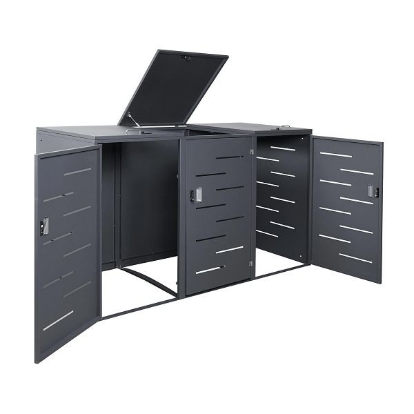 Mendler HWC-E83 3-wielbak bekleding, vuilnisbak, vuilnisbakdeksel, uitbreidbaar 108x61x76cm, antraciet, staal 75kg, 68810+68808+68809