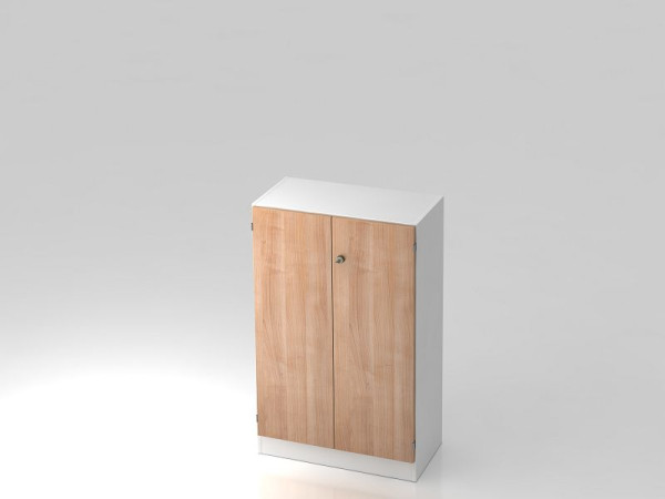 Hammerbacher kast 3OH met onderpaneel gestreepte handgreep wit/walnoot, 80x42x127 cm (BxDxH), V6550/W/N/SG