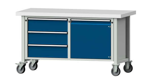 ANKE werkbanken kistwerkbank, model 106 V, 1500 x 700 x 850 mm, RAL 7035/5010, KSP 50 mm, verrijdbaar, 305.602