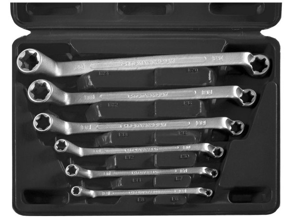 SW-Stahl dubbele ringsleutelset, E-profiel, E6-E24, gebogen, 6-delig, 01580L