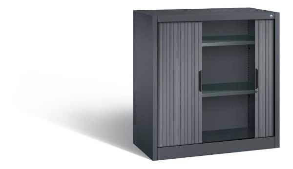 C+P dressoir met rolluik Omnispace, H1030xB1000xD420mm, kleur: zwart-grijs, verzonken greep, 2 niveaus, 3242-00 S10080