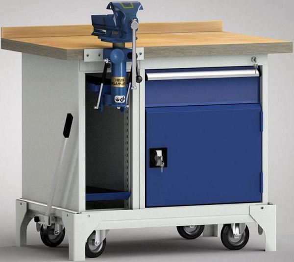 KLW mobiele standaard werkbank - 1000 x 700 x 866 mm L x B x H, WS795N-1000M40-E7038