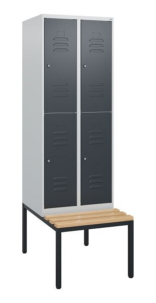 C+P dubbeldekskast Classic PLUS, 2 vakken, 1950x600x815mm, 7035/7016, cilindersloten, beukenhouten zitlat, bank, 0803505-20 S10038