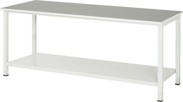 RAU werktafel serie 900, B2000xD800xH825mm, blad met universeel/linoleum bekleding, met plank onder, 650mm diep, 03-900-6-L25-20.12