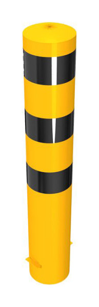 Schake stalen buispaal Ø 193 x 3,6 mm stationair, voor plaatsing in beton geel/zwart, totale lengte: 1200 mm, met gelaste stalen kap, 40190BG