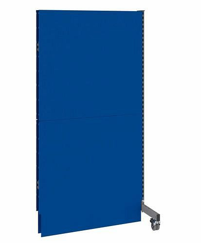 DENIOS mobiele akoestische scheidingswand, opzetpaneel, B 1000, H 2000 mm, eenzijdige akoestische geperforeerde plaat, grijs/blauw, 293112