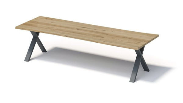 Bisley Fortis tafel naturel, 3000 x 1000 mm, natuurlijke boomrand, geolied oppervlak, X-frame, oppervlak: naturel / frame: antracietgrijs, FN3010XP334