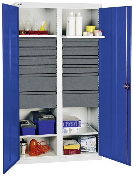 stumpf gereedschaps- en materiaalkast serie 3000, 7035/5010, 8 laden 100 mm, 4 laden 200 mm, tussenwand, 4 badplanken, 3004574