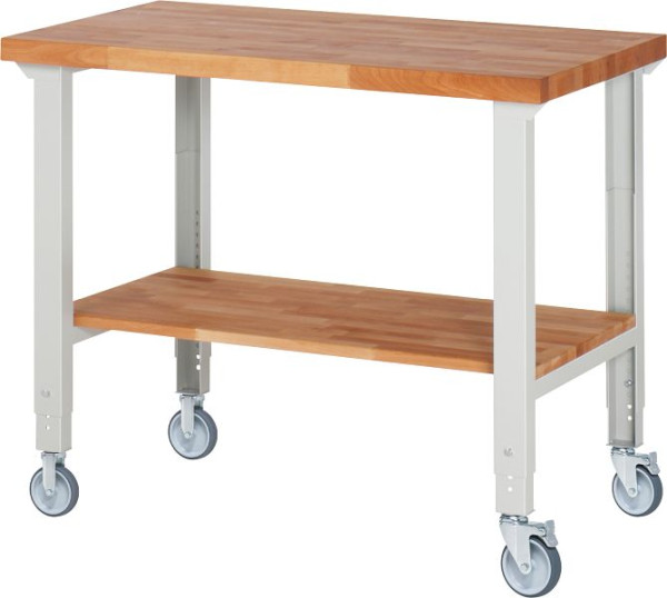 RAU verrijdbare werkbank (in hoogte verstelbaar) 7000-7, 1250x700x950-1000mm, elk 2 bokwielen en zwenkwielen, 05-7000-7-127B4H22.12