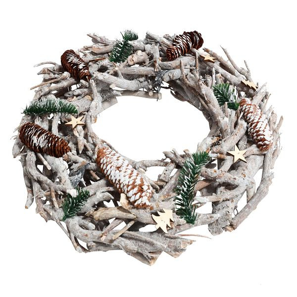 Mendler adventskrans XXL rond, kerstversiering tafelkrans, hout Ø 48cm witgrijs, zonder kaarsen en houders, 78611