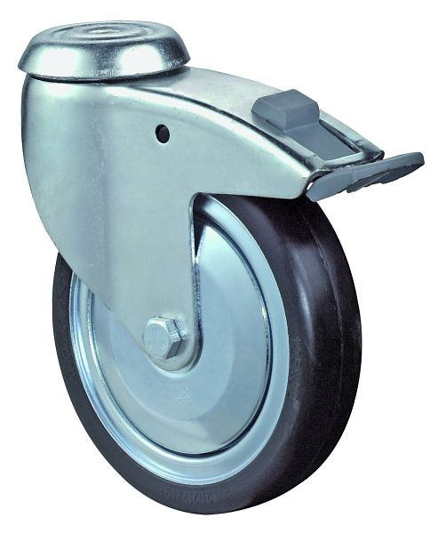 BS-wielen Zwaar apparaatwiel met rem, breedte 32 mm, Ø125 mm, tot 100 kg, grijs rubber, geleidend, kunststof behuizing, kogellager, C121.A89.125
