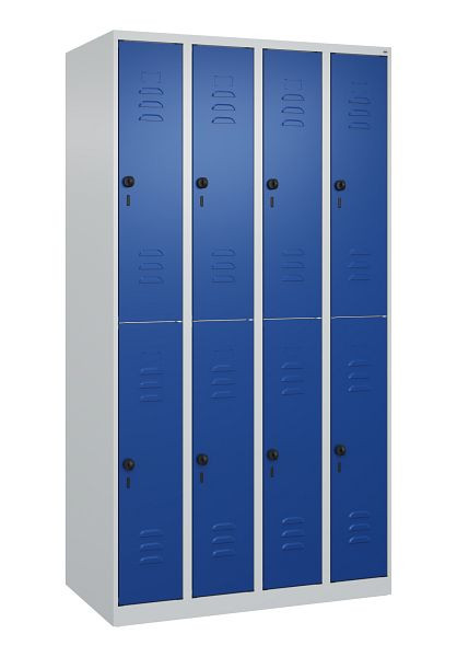 C+P Doppelstöckiger Spind Classic PLUS, 4 Abteile, 1850x1000x500mm, 7035/5010, Drehriegel, 080300-49 S10003
