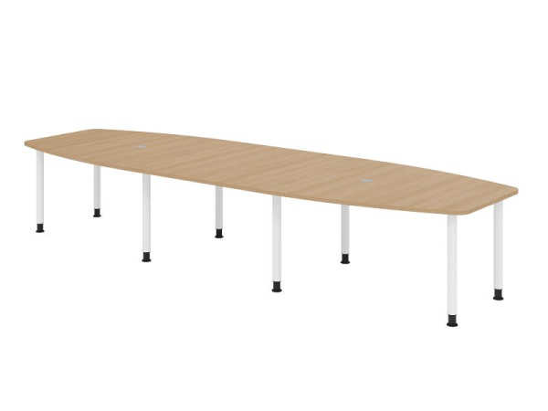 Hammerbacher vergadertafel KT40C, 400 x 130 cm, blad: eikenhout, 25 mm dik, 2,5 meter onderstel wit, ronde buis 6 cm, werkhoogte 72-74 cm, VKT40C/E/W