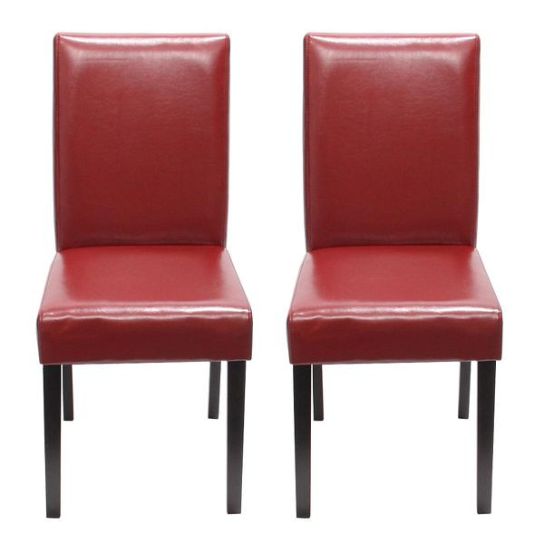 Mendler set van 2 eetkamerstoelen stoel keukenstoel Littau, leer, rood, donkere poten, 7978
