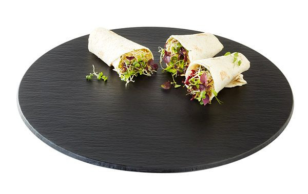 APS dienblad -SLATE-, Ø 40 cm, hoogte: 1 cm, melamine, zwart, leisteenlook, met antislipvoetjes, 83994