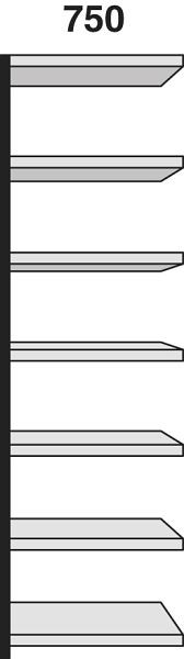 Kerkmann stellingveld Stora 100, B 750 x D 300 x H 2600 mm, zilver/lichtgrijs, 51249614