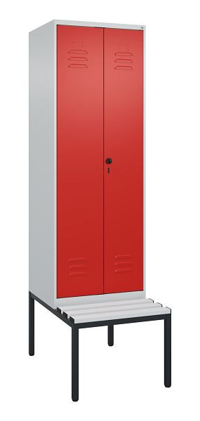 C+P luierkluis Classic PLUS, dubbele locker, 2 vakken, 2120x600x815mm, 7035/3020, draaigrendel, met bank eronder, 0800527-20P S10032