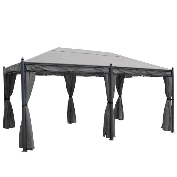Mendler Pergola Cadiz, paviljoen, stabiel frame 7cm 5x3m, grijs met zijpaneel + klamboe, 65466