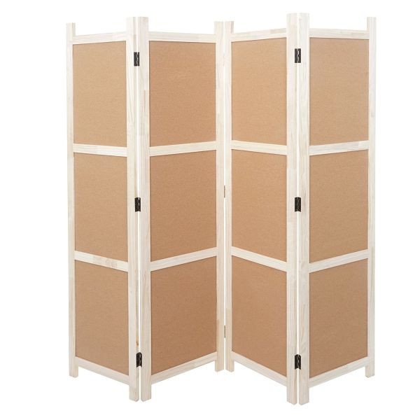 Mendler Paravent HWC-G52, roomdivider, privacyscherm, kurkprikbord, bruin, 4 panelen 166x160cm, 69454