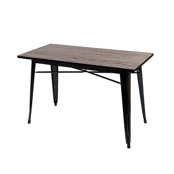 Mendler eetkamertafel HWC-H10a, tafel bistrotafel, metaal iepenhout industrieel gastronomie FSC zwartbruin 120x60cm, 72484