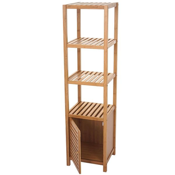 Mendler badkamerplank HWC-B18, badkamer badkamerkast staande plank met deur, bamboe, 140x36x34cm, 57554