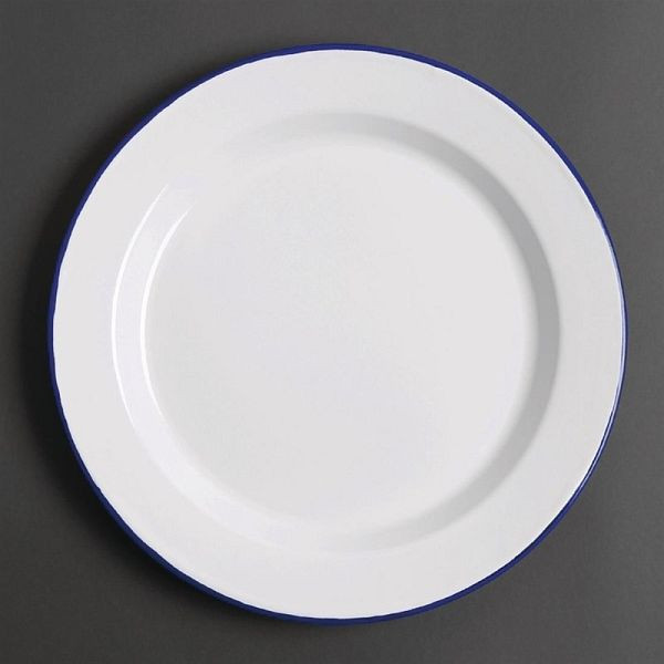 Olympia geëmailleerde dinerborden wit-blauw 30cm, VE: 6 stuks, DC388