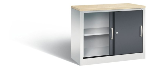 C+P dressoir met schuifdeuren Acurado, H720xB1000xD400mm, kleur: lichtgrijs/zwartgrijs, beugelgreep, 2 niveaus, 5725-00 S10125