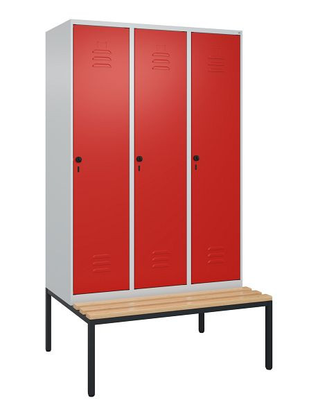 C+P luierkastje Classic PLUS, met onderbank, 3 vakken, 2120x1200x815mm, 7035/3020, draaibare sluiting, beuken zitlat, 0800507-32 S10002