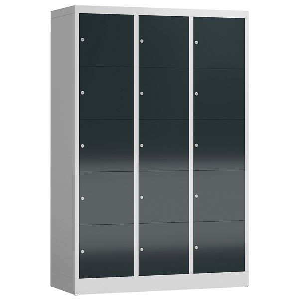 Lüllmann ClassiX lockerkast, 3 compartimenten met elk 5 compartimenten, 1800 x 1185 x 500 mm, lichtgrijs/antracietgrijs, X-523538