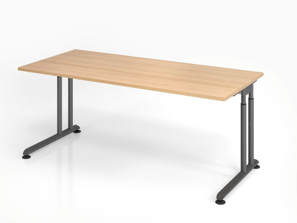 Hammerbacher bureau ZS19, 180 x 80 cm, blad: eikenhout, 25 mm dik, ABS dikke rand, rechthoekige vorm, grafiet, VZS19/E/G