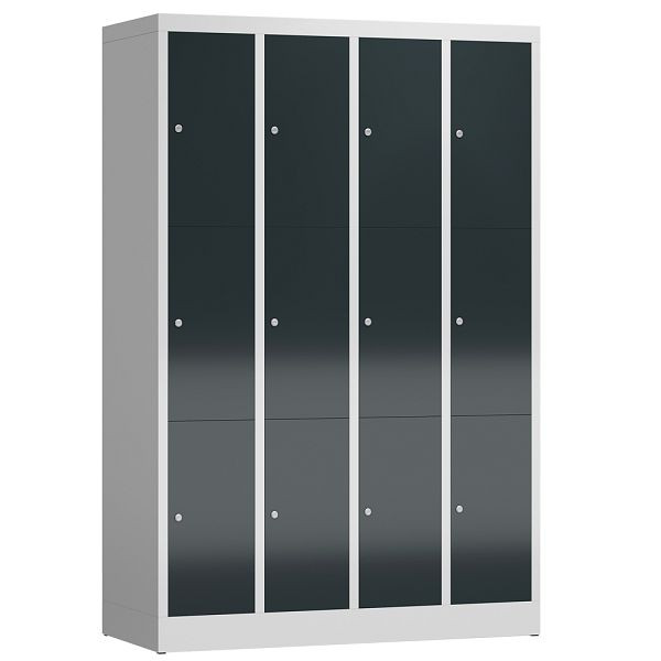 Lüllmann ClassiX lockerkast, 4 compartimenten met elk 3 compartimenten, 1800 x 1185 x 500 mm, lichtgrijs/antracietgrijs, X-520348