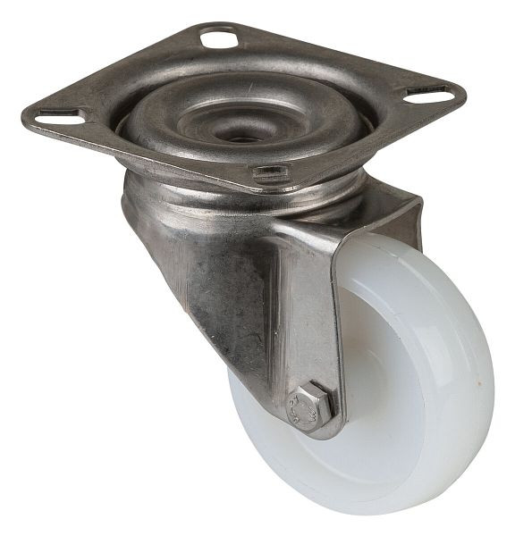 BS-rollen roestvrijstalen apparaatrol, wielbreedte 18 mm, wiel-Ø 50 mm, draagvermogen 55 kg, glijlager, plaat, VE = 4 stuks, G100.A90.051