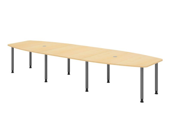 Hammerbacher vergadertafel KT40C, 400 x 130 cm, blad: esdoorn, 25 mm dik, 2,5 meter onderstel grafiet, ronde buis 6 cm, werkhoogte 72-74 cm, VKT40C/3/G