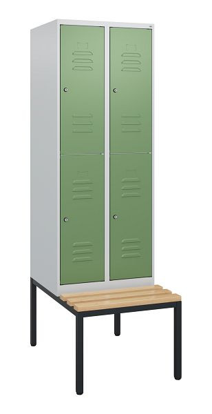 C+P dubbeldekskast Classic PLUS, 2 vakken, 1950x600x815mm, 7035/6011, cilindersloten, beukenhouten zitlat, bank, 0803505-20 S10036