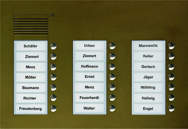 TCS audio buitenstation serie PUK 21 belknoppen (rechts uitgelijnd), 3 kolommen, UP brons, PUK21/3-EB