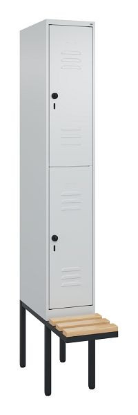 C+P Doppelstöckiger Spind Classic PLUS, 2120x300x815mm, 7035/7035, Drehriegel, Sitzleisten aus Buche, schwebende Sitzfläche, 0803407-10 S10009