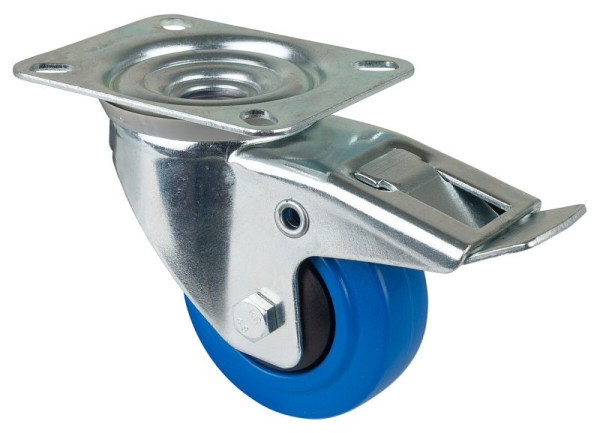 BS rollen transportrol met rem, breedte 32 mm, Ø80 mm, tot 120 kg, blauwe elastische banden, kunststof wiellichaam, kogellagers, L420.B62.081
