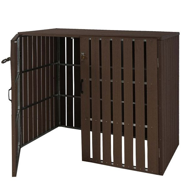 Mendler XL 2/4 WPC rolcontainerbekleding HWC-J28, klikobox, metaal houtlook, uitbreidbaar, bruin, 75985+75986