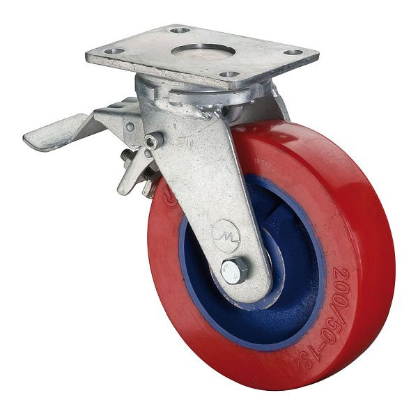 BS-wielen Zwaarlastwiel met wiel/slot, breedte 50 mm, Ø250 mm, tot 800 kg, polyurethaan gegoten 78 Shore A, gegoten lichaam, kogellagers, RR120.C11.250