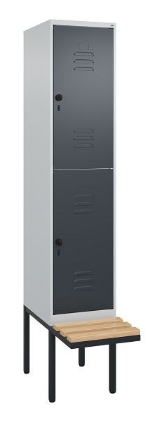 C+P Doppelstöckiger Spind Classic PLUS, 2120x400x815mm, 7035/7016, Drehriegel, Sitzleisten aus Buche, schwebende Sitzfläche, 0803407-12 S10008