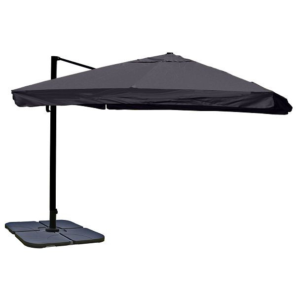 Mendler gastronomie verkeerslichtparaplu HWC-A96, 3,5x3,5m (Ø4,95m) polyester/aluminium 25kg, klep, antraciet met standaard, 65159+35661