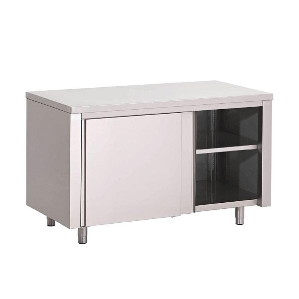 Gastro M werktafel met plank en schuifdeuren 100cm lang, GN149